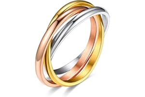 Bestyle Interlocking Band Rings for Women Girls, Stainless Steel Stacking Cross Rings in Silver/Gold/Rose Gold/Black Tone, Minimalist Promise Ring for Love/Engagement/Wedding, Size 4-12