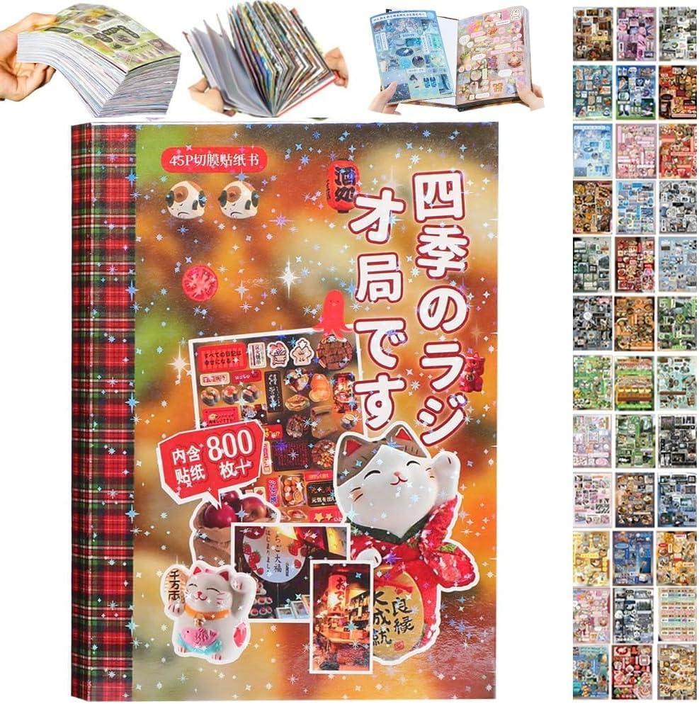 Japanese Manga Style Sticker Book, 45 Sheets of Romantic Memory Series Comic Books Style Material Decoration Stickers - 800+ Designs in 1 Book for DIY Scrapbooking Journaling Handbook Decoration