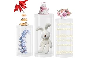 YABORAS [2025 Upgraded] Cylinder Pedestal Stands Set of 3, Thickened Clear Cylinder Pedestal for Party Dessert Cake Table Pedestal Stand Display Pillars for Home Decoration, Wedding, Birthday