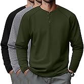 Riyiper 3 Pack Men's Big and Tall Henley Shirts Long Sleeve L-5XL Raglan Loose Casual Stretchy Tops Fall Basic Tee