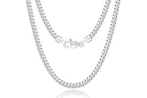 Eterjew Italian 4mm Solid 18k Gold Over 925 Sterling Silver Chain Necklace for Men Boys Women, Diamond Cut Cuban Link Chain for Men, Sturdy & Comfortable & Shiny 16 18 20 22 24 26 Inch