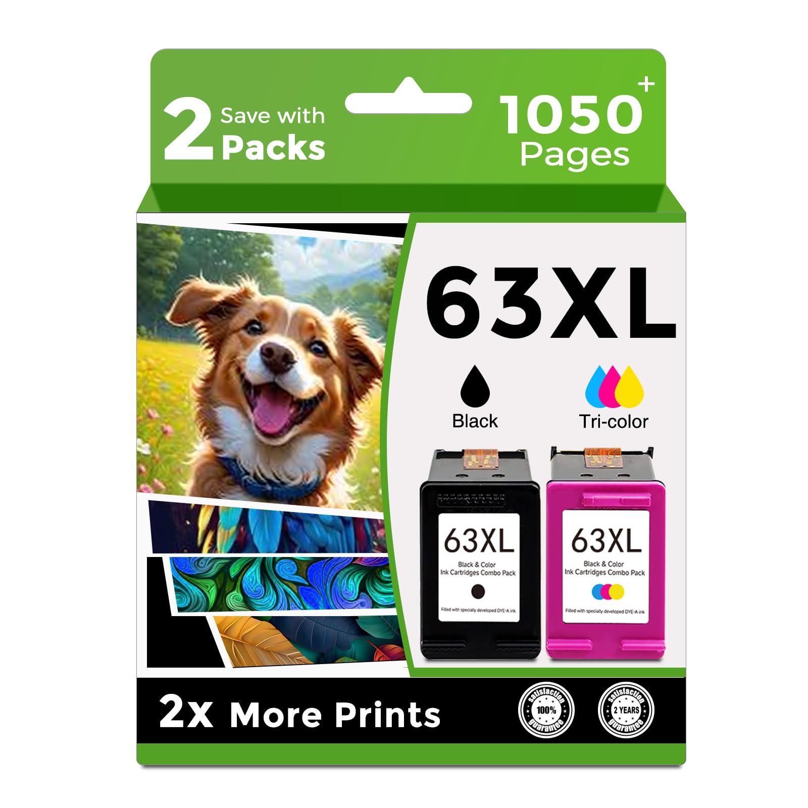 63XL Ink Cartridges Black and Color Combo Pack Replacement for HP 63 XL Fit for HP63 3830 4650 4652 4655 5200 5252 5255 5258 4520 4512 1112 2132 3630 3632 3631 2130 4510 4654 Printers BK and Tricolor
