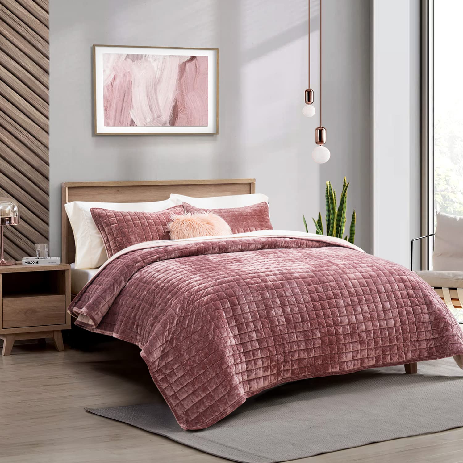 RECYCO Luxury Velvet Quilt Set Twin/Twin XL Size, Lightweight Velvet ...