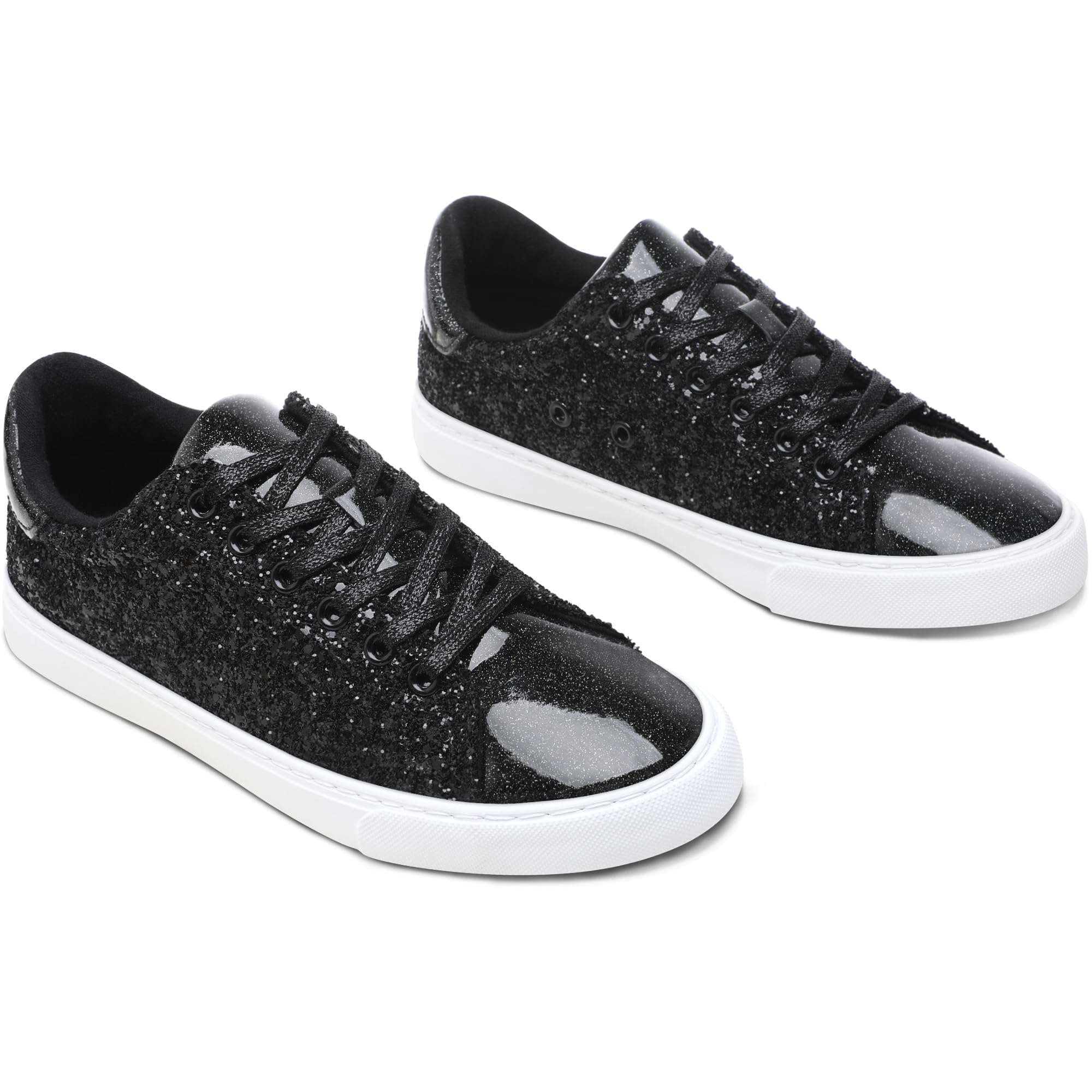 Photo 1 of **dirty** AISFAES Glitter Sneakers Sparkly Low Top Sequins Sneakers Lace Up Tennis Shoes Comfort Bling Shoes Fashion Shiny Walking Shoes(Black Glitter,9 Women/7.5Men)