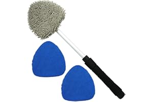 JOYFUL&HOPEFUL Car Windshield Cleaner Tool,Interior Windshield Cleaning Tool with Extendable Handle,Microfiber and Chenille Car Inside Windshield Cleaner Tool Anti Fog, Streaks Free