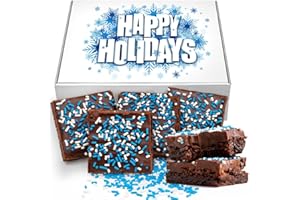 OMCOOKIE Holiday Brownies Gift Basket Cookies Cake Chocolate Food Gift Individually Wrapped For Men Women Package 8 Pack Winter Snow Cookie Treats Blue White Sprinkle | Nut Free | Kosher