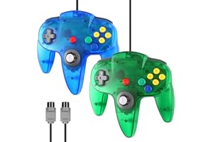 2 Pack surcok Wired n64 controller, Classic Gamepad Joystick for N64 Video Game Console (Clear blue + Clear green)