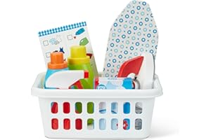 Melissa & Doug Laundry Basket Play Set with Wooden Iron, Ironing Board, and Accessories (14 Pcs) Pretend Play Laundry Set for