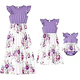 IFFEI Mommy and Me Dresses Matching Outfits Floral Printed Sleeveless Tank Maxi Dress for Mother and Daughter