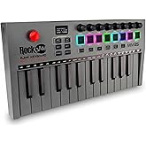 RockJam RJMK25 25 Key USB MIDI Keyboard Controller with Drum Pads | Rechargeable USB MIDI controller with 25 velocity sensitive mini keys, 8 backlit drum pads and 8 control knobs