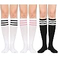Womens Athletic Knee High Socks Outdoor Sport Thigh High Stockings Casual Stripes Tube Socks