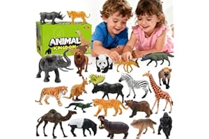 BOLZRA Safari Animals Figures Toys, Realistic Wild Zoo Animal Figurines, Plastic African Jungle Animals Playset for Kids Toddlers, 21Pcs Birthday Gifts Christmas Stocking Stuffers