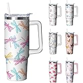 Kearscupra 30 oz Dragonfly Tumbler with Handle and Straw, Insulated Stainless Steel Cup with Lid, Travel Coffee Mug Water Bottle, Gifts for Woman Animal Lovers