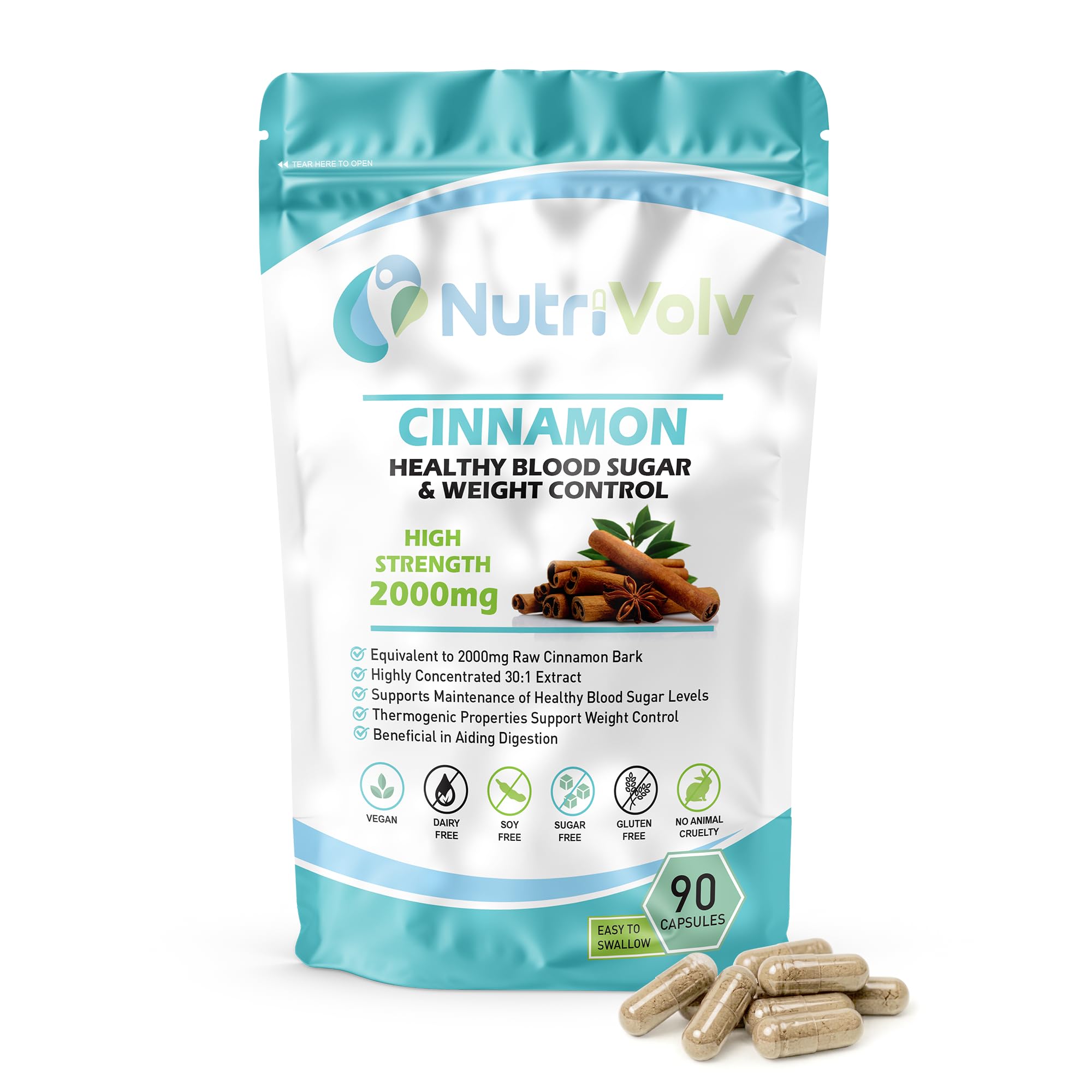 Cinnamon 2000mg Herbal Supplement Supports Healthy Blood Sugar Glucose Levels, Metabolic, Weight Control & Anti Inflammatory | 90 Capsules