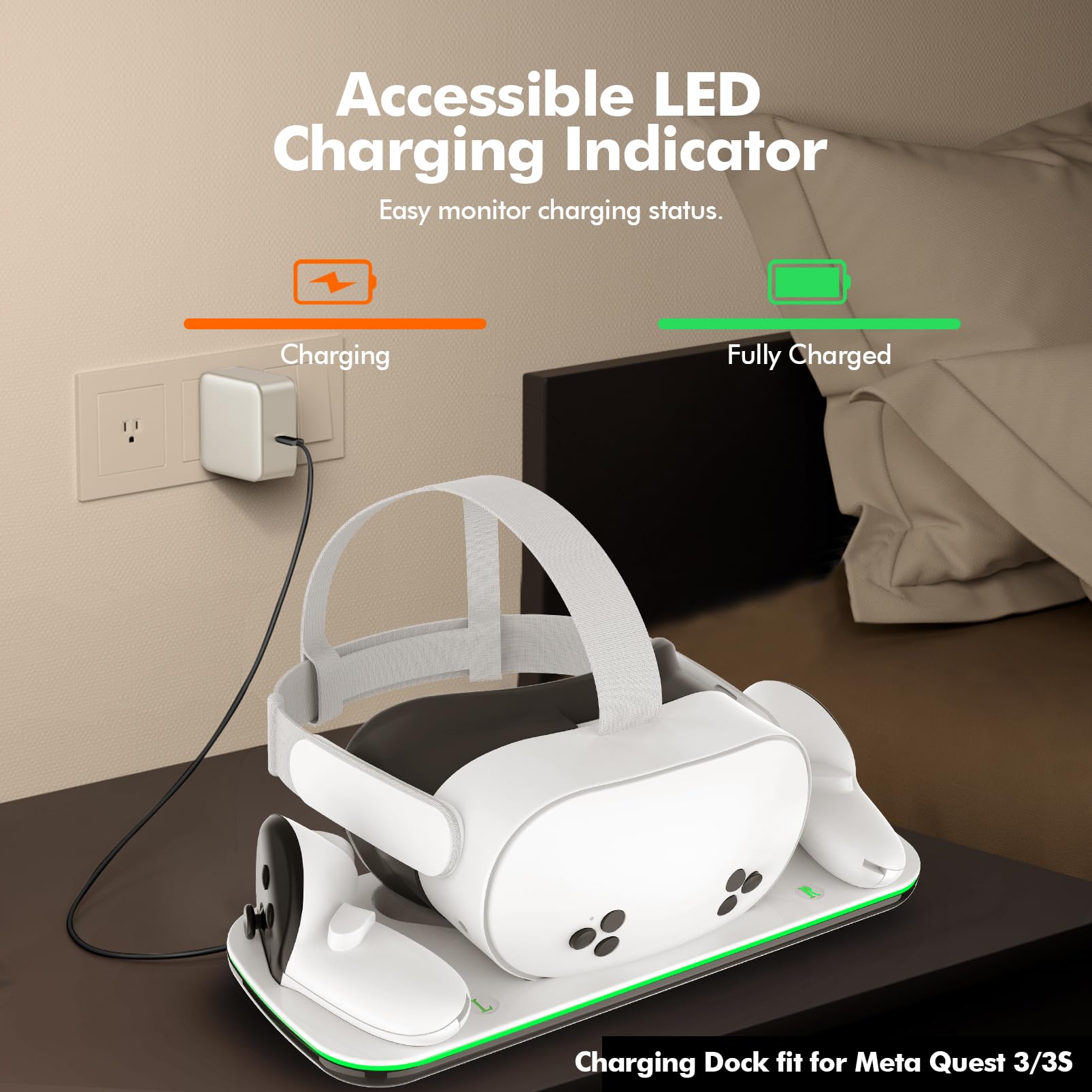 Charging Dock Compatible with Meta Oculus Quest 3/3S, VR Headset Controller Accessories, Charging Station with Closable LED Indicator, Magnetic Charging, Fast Charging, 2 Rechargeable 1850mA Batteries