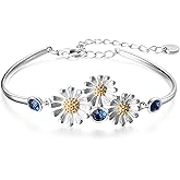 YAFEINI Daisy Bracelet 925 Sterling Silver Daisy Flower Bangle Bracelets for Women Jewelry Gifts