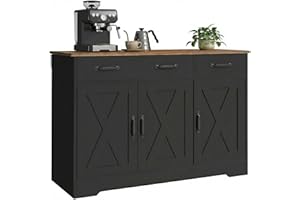 HOMCOM Sideboard Buffet Cabinet, 43" Farmhouse Kitchen Storage Cabinet with 3 Barn Doors, 2 Drawers, 2 Adjustable Shelves, Co
