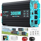 LANDERPOW 3000 Watt Pure Sine Wave Inverter 12V DC to 120V AC for RV, Truck, Solar, Home, Off-Grid, Power Inverter with 3 AC 