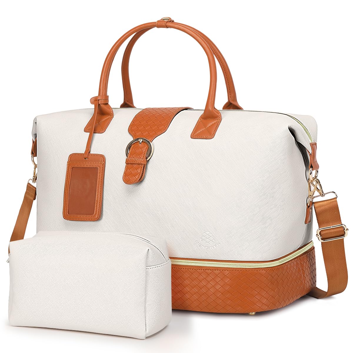 Photo 1 of Leather Weekender Bags for Women, Travel Duffel Bag PU Overnight Bag Carry On Tote Bag with Shoe Compartment Wet Pocket