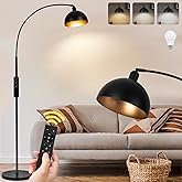 【Upgraded】Black Arc Floor Lamps for Living Room - Dimmable Arched Floor Lamp with Remote Control & 2700-6000K 9W LED Bulb Inc