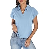 JDWZSI Women's Cap Sleeve Crop Tops Collared V Neck T Shirts Boxy Short Sleeve Polo Shirts Summer Basic Tees Fashion Clothes