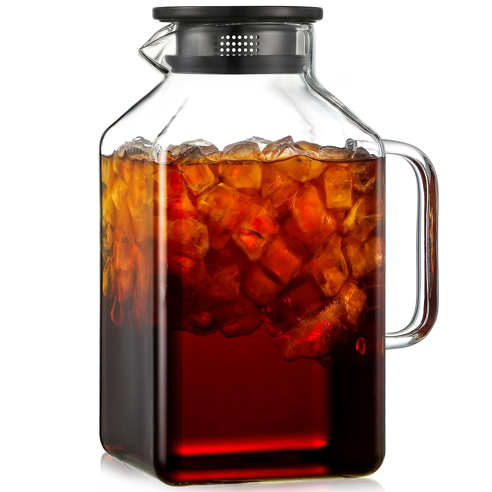 Photo 1 of 1 Gallon Square Glass Pitcher with Lid and Spout, Borosilicate Glass Carafe for Hot/Cold Drink, Water Pitchers with Handle for Fridge, Extra Large Jug for Iced Tea, Coffee, Juice, Beverage, Black