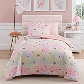 Wink Deer Twin Comforter Set with Sheets for Girls-5 Pieces Twin Bedding Sets with Pink Comforter, Sheets, Pillowcase & Sham for Kids (Colorful Gold Heart, 66" X 86")