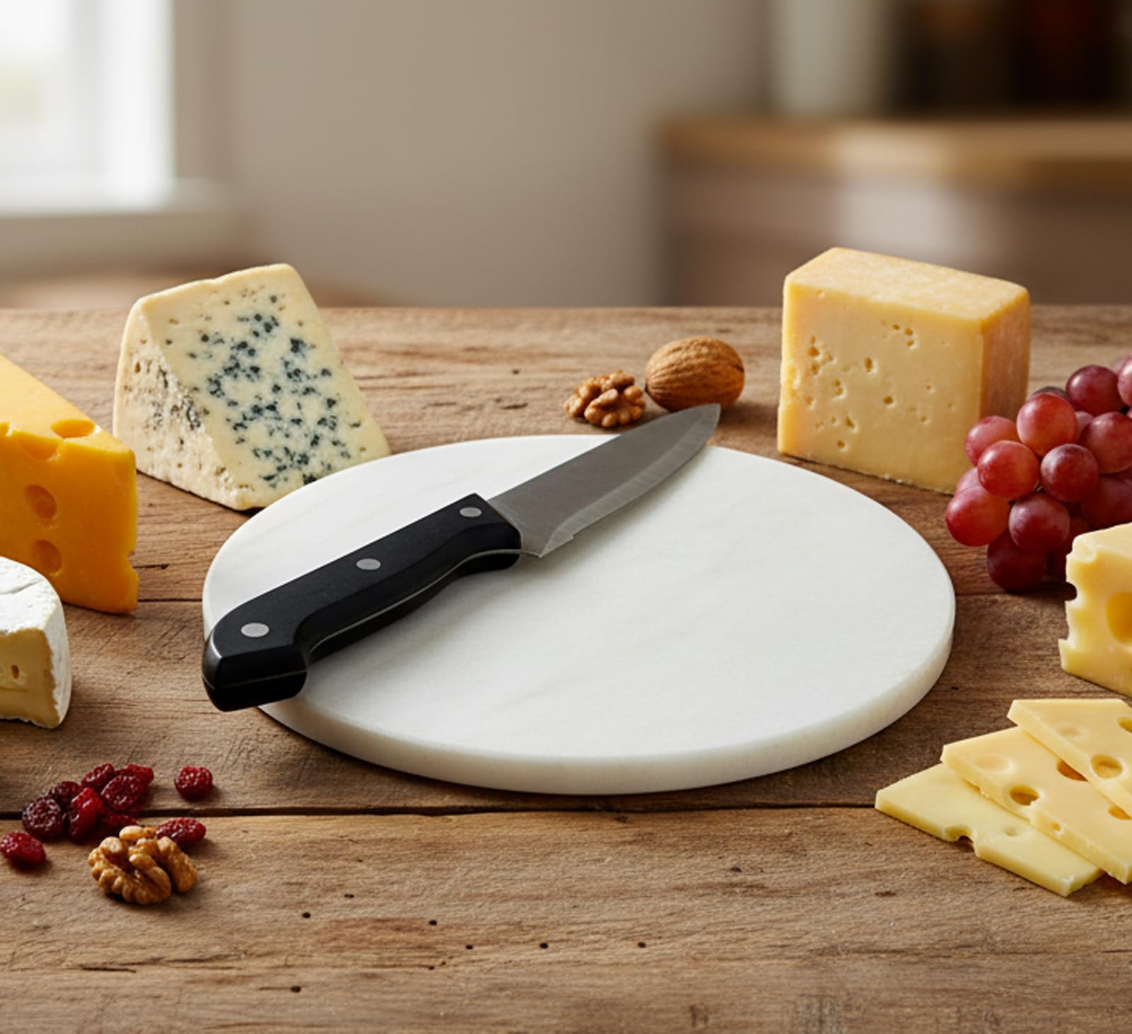 KLEO Marble Chopping Board - Round Cheese Board & Wine Platter - White (9" Round)