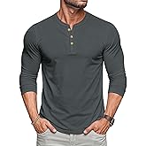 MAGCOMSEN Men's Henley Shirts Long Sleeve Button Shirts Moisture Wicking Tees Casual Basic Solid Pullover Shirt