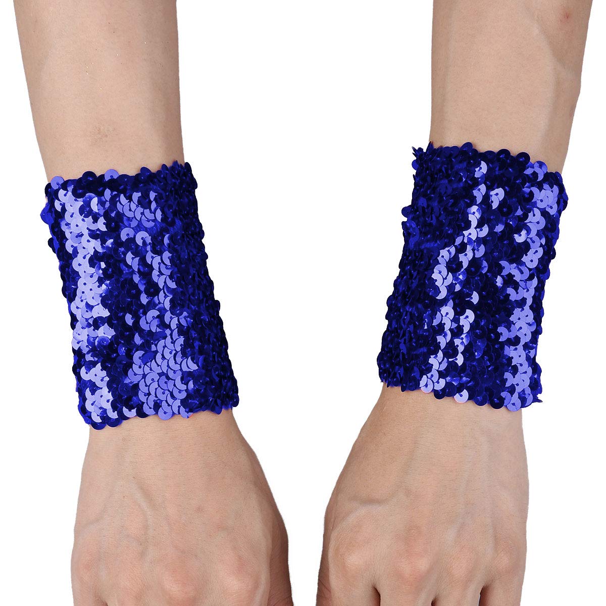 iEFiEL 1 Pair Women's Shiny Sequin Stretchy Oversleeves Sparkle Rave Dance Performance Costume Cuffs Blue One Size