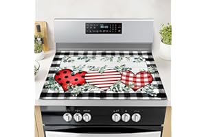 SEIMIP Valentines Day Stove Top Cover Love Heart Gas Stove Top Cover for Home Decoration Kitchen Pad Eucalyptus Leaves Non-Stick Washable Cooktop Covers Countertop Protector Keep Stove Clean Black