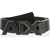 Armani Exchange mens Leather Wide Logo Belt Buckle
