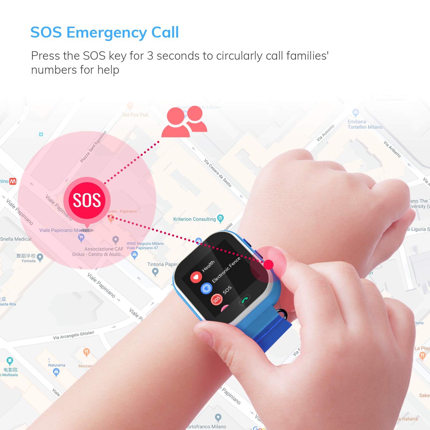 Wonbo Kids Smart Watch, GPS Phone Watch with SIM Slot SOS Call, Real-time Location Finder,Remote Monitor,Watch Remove Alert, Supports Android & iOS (Blue)