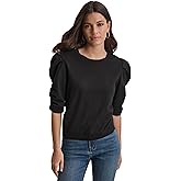DKNY Womens Elbow Sleeve Crew Neck Puff Shoulder Jeans Sweater