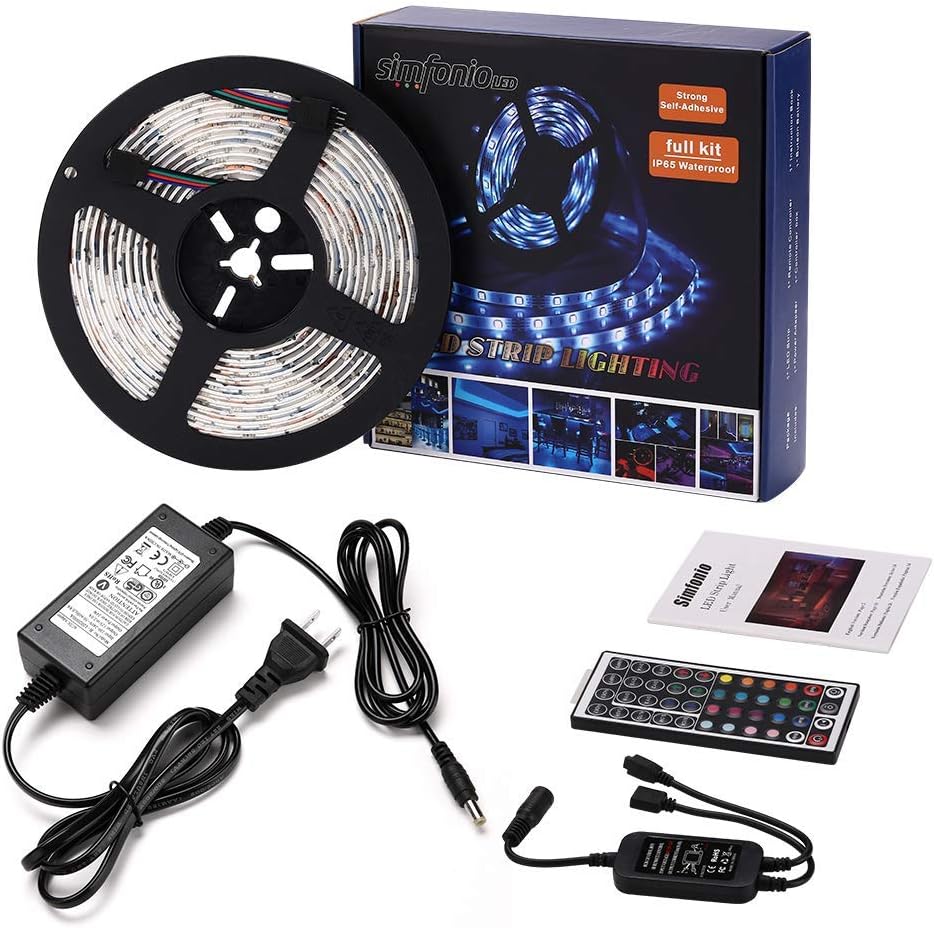 Simfonio RGB LED Strip Lights - LED Light Strip 5M Waterproof 150LEDs 5050SMD Led Light Strips with Remote - LED Lights Strip Kit