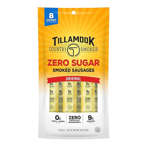 TILLAMOOK COUNTRY SMOKER KETO FRIENDLY ZERO SUGAR SMOKED SAUSAGES, ORIGINAL, 8 PACK