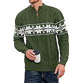 Makkrom Mens Ugly Christmas Sweater Quarter Zip Pullover Long Sleeve Snowflake Mock Neck Soft Knitted Sweaters