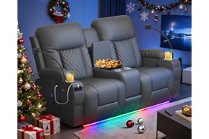 DG PEAFOWL Loveseat Recliner Sofa, Home Theater Seating with Center Console, Reclining Loveseat RV Couch with USB Ports & Phone Holders, Wall Hugger RV Sofa Furniture with Storage & Pocket