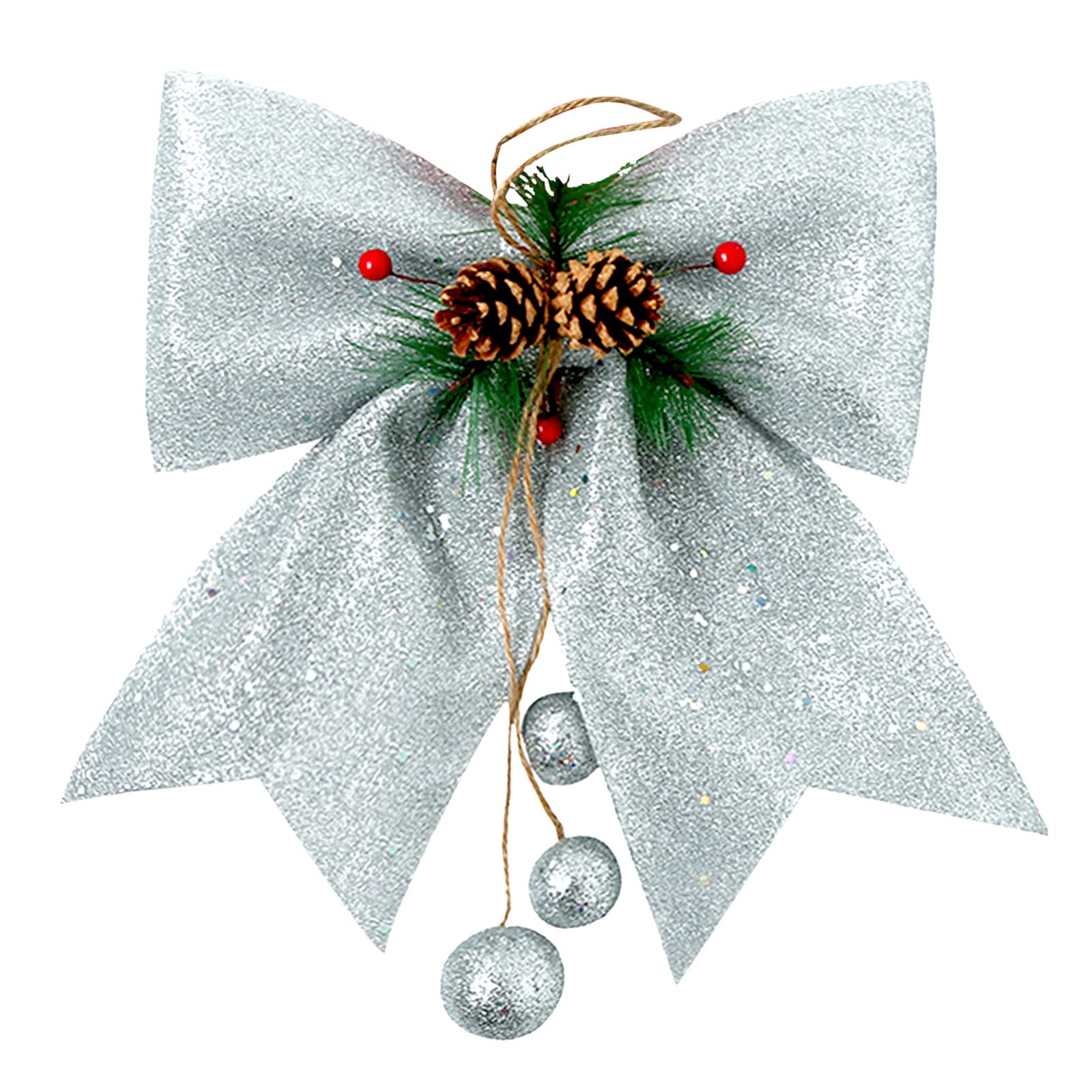 Silver Glitter Christmas Wreaths Bow Large Sequin Ties,9.8x10.6in Silver Bow for Christmastree,Foam Bow Xmas Tree Decoration for Christmastree Ornament,Wreath Making,Garland,Gift Wrapping