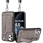 TOOVREN Phone Cover for iPhone 11 Pro Max Wallet Case with Card Holder PU Leather Kickstand Fits iPhone 11 Pro Max Case with Strap Stand Adjustable Lanyard 6.5 Inch 2019 Gray