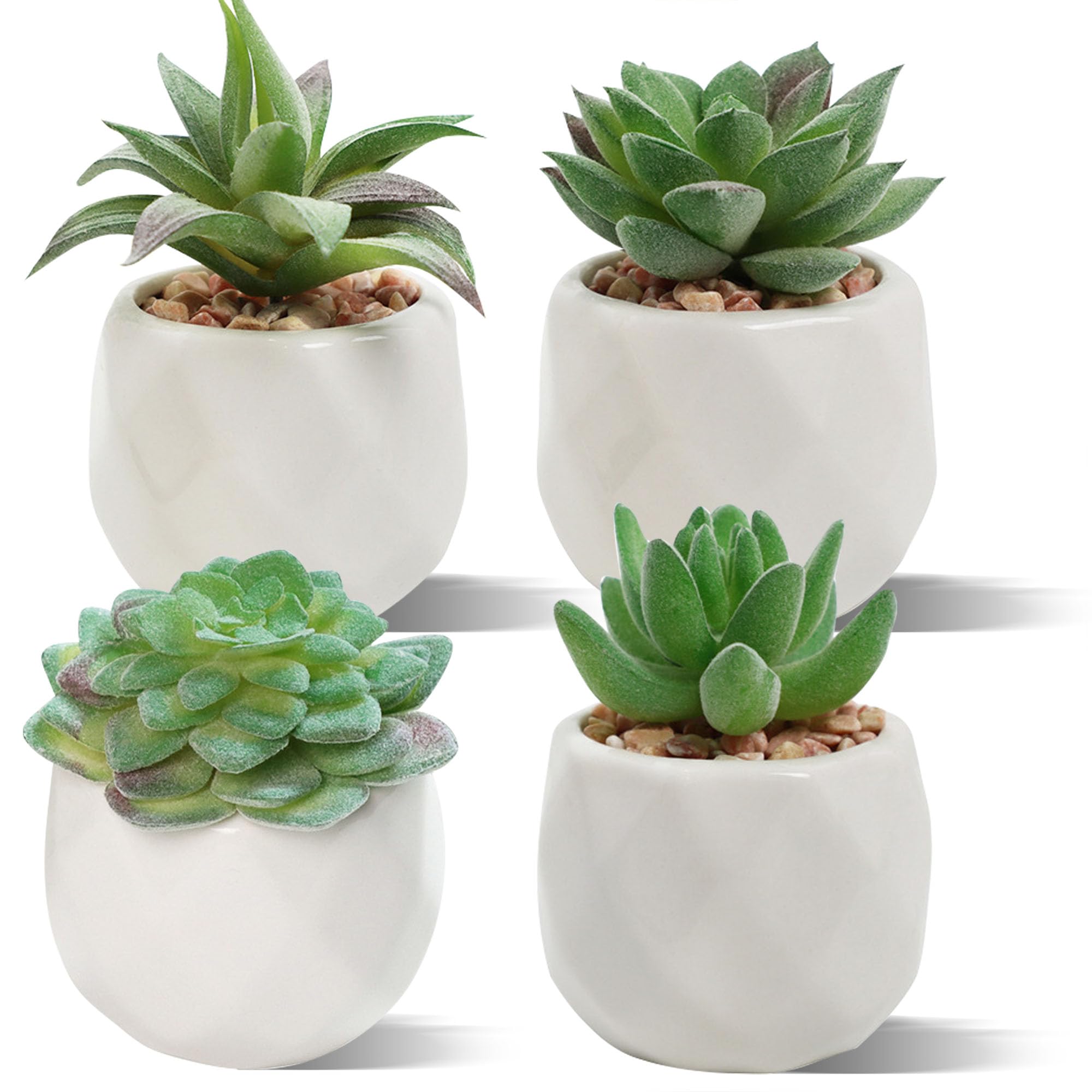Duscdesp Set of 4 Artificial Succulent Plants, Faux Indoor Green Accessories for Bathroom and Office