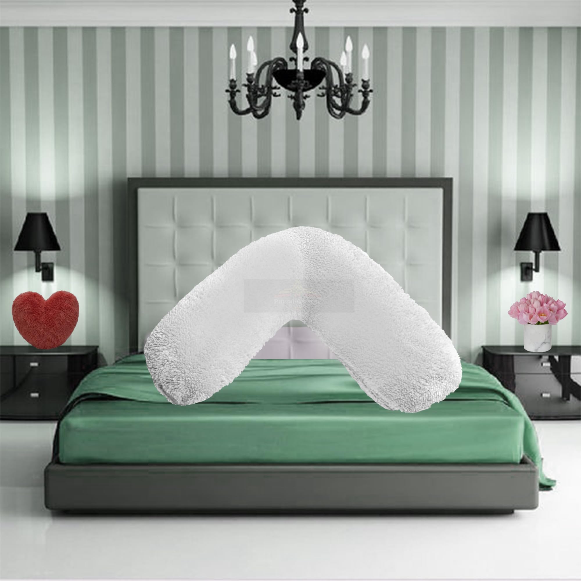 Teddy Bear V Shaped Fleece Pillowcase Cover Orthopaedic Maternity Pregnancy Nursing Super Soft 100% Polyester Pillowcase V Cover White 30cm x 78cm Approximate — image 1