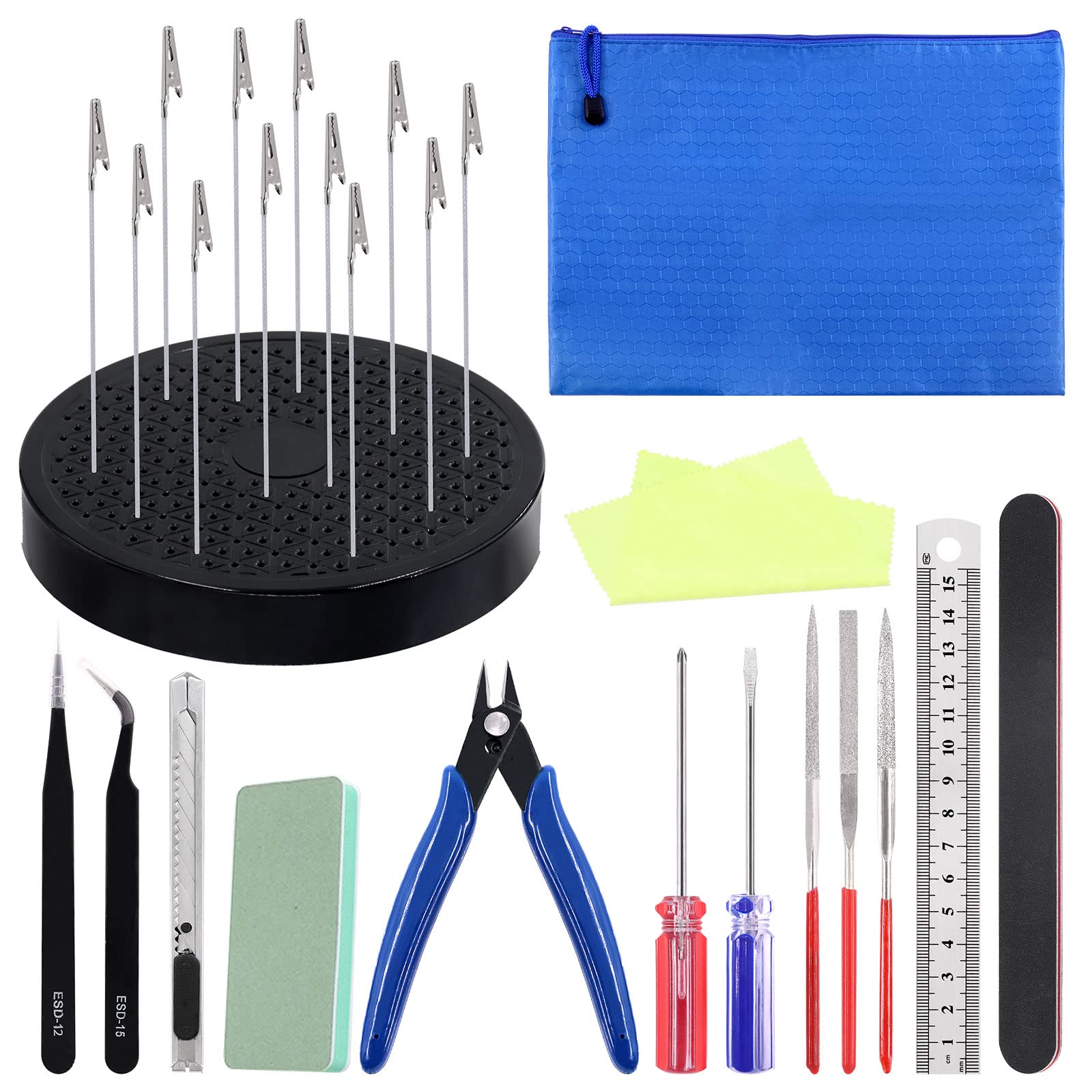 Glarks 27Pcs Gundam Model Building Tools Hobby Model Tools and 360 Degree Rotation Model Painting Base Holder Alligator Clips Assortment Kit for Model Making Lover and DIY Projects