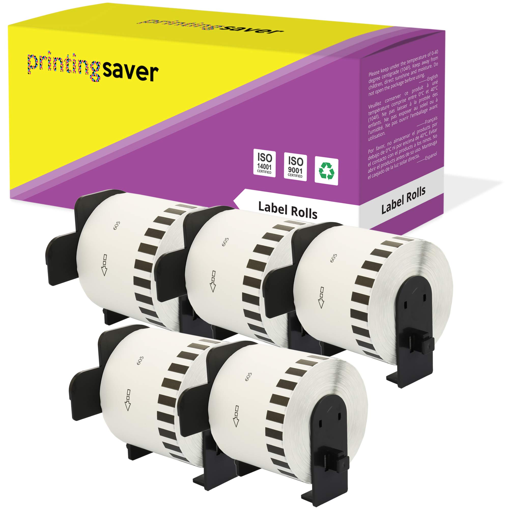 5X DK-44605 Black on Yellow 62 mm x 30.48 m Compatible Continuous Removable Paper Label Tapes for P-Touch QL-1110NWB QL-1100 QL-1050 QL-500 QL-570 QL-580 QL-700 QL-710 QL-800 QL-810W QL-820NWB