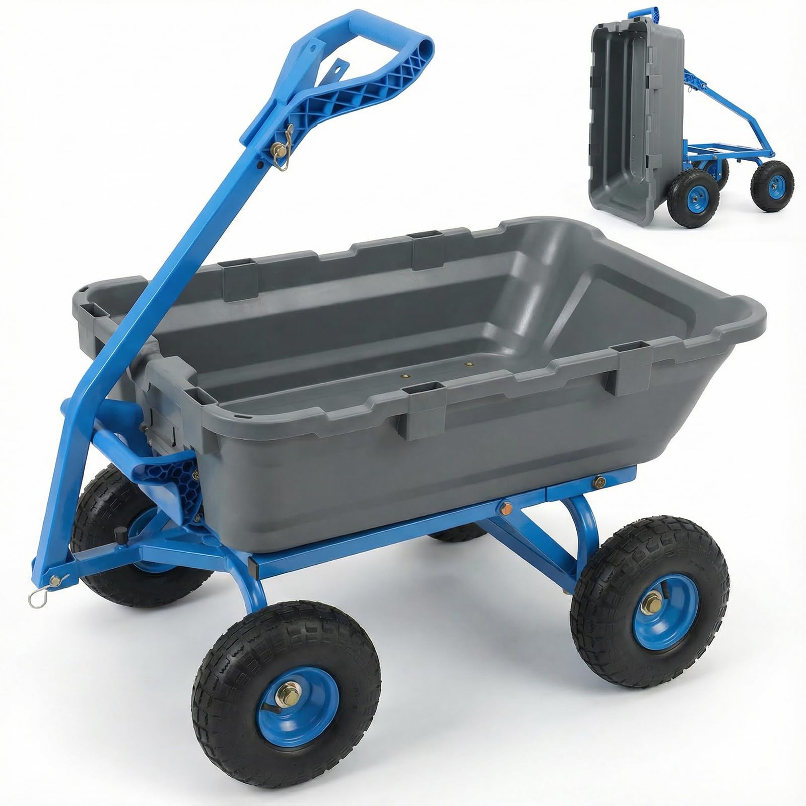 Sekey 1000lbs Garden Dump Cart for Seniors, Capacity Yard Wagon with Rubber Tires, Quick-Release Dumping & Easy-Maneuver Handle for Soil, Rocks, and Firewood, Gray Image