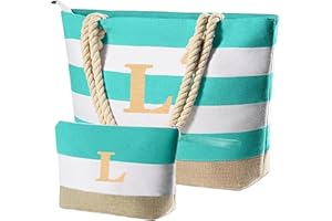 Adoryoung Extra Pool Beach Monogrammed Tote Bag with Zipper, Initial Birthday Travel Christmas Personalized Gifts for Women