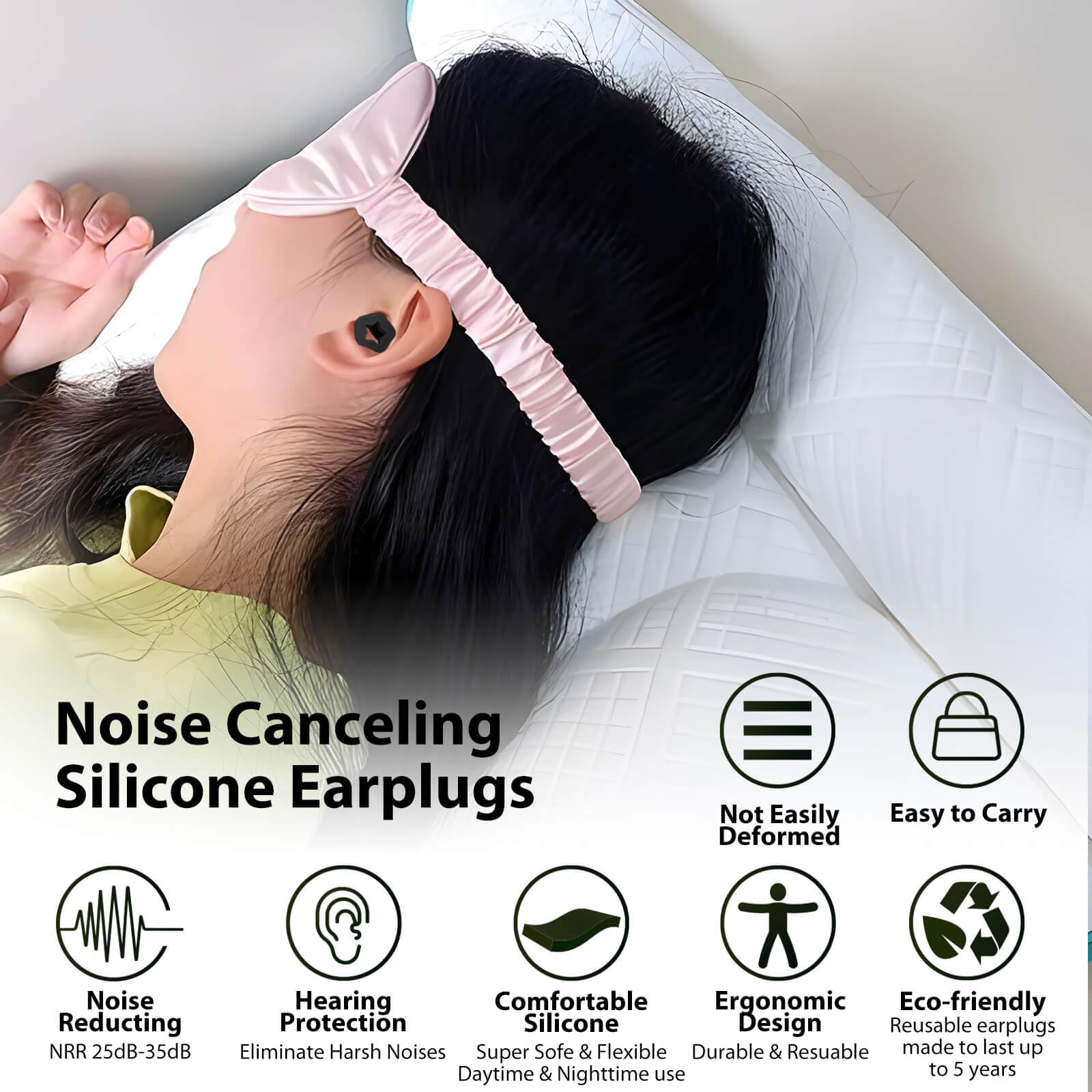 ELFTRON Ear Plugs for Sleeping Noise Reduction, 25 to 35 dB Noise Cancelling Ear Hearing Protection Earplugs Silicone Super Soft Flexible Reusable 12 pcs 6 pairs in S/M/L for Work Concert Flight Black