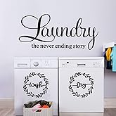 Zonon 3 Pieces Laundry Room Vinyl Wall Decal - Wash Dry Laundry Stickers - The Never Ending Story Wall Decor - Washing Machine Quote Art Stickers for Home Apartment(Black Printing)