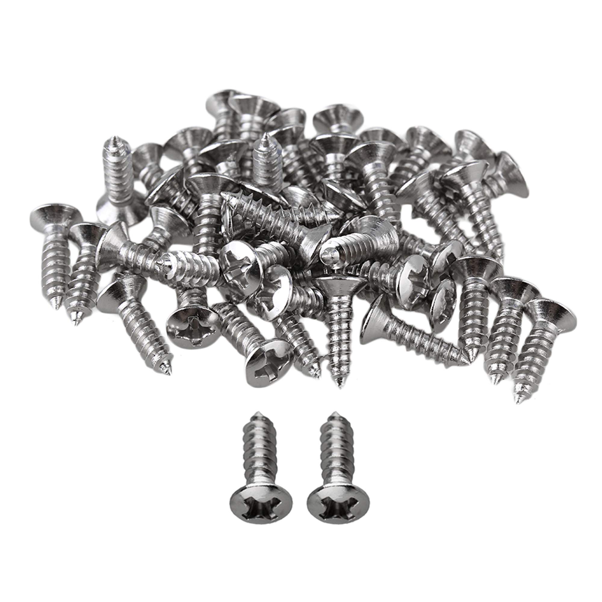 Yibuy Chrome Hard Guitar Bass Mounting Screws for Scratch Plates Pickguard Set of 50