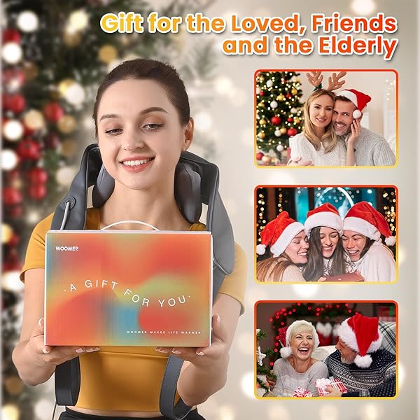 WOOMER NECK MASSAGER WITH HEAT FOR PAIN RELIEF DEEP TISSUE—VITALITY & RELAX MODES, 2 INTENSITY&HEATING LEVELS, FOR NECK, BACK, SHOULDER, LEGS, WEARABLE BACKPACK DESIGN, GIFT BOX